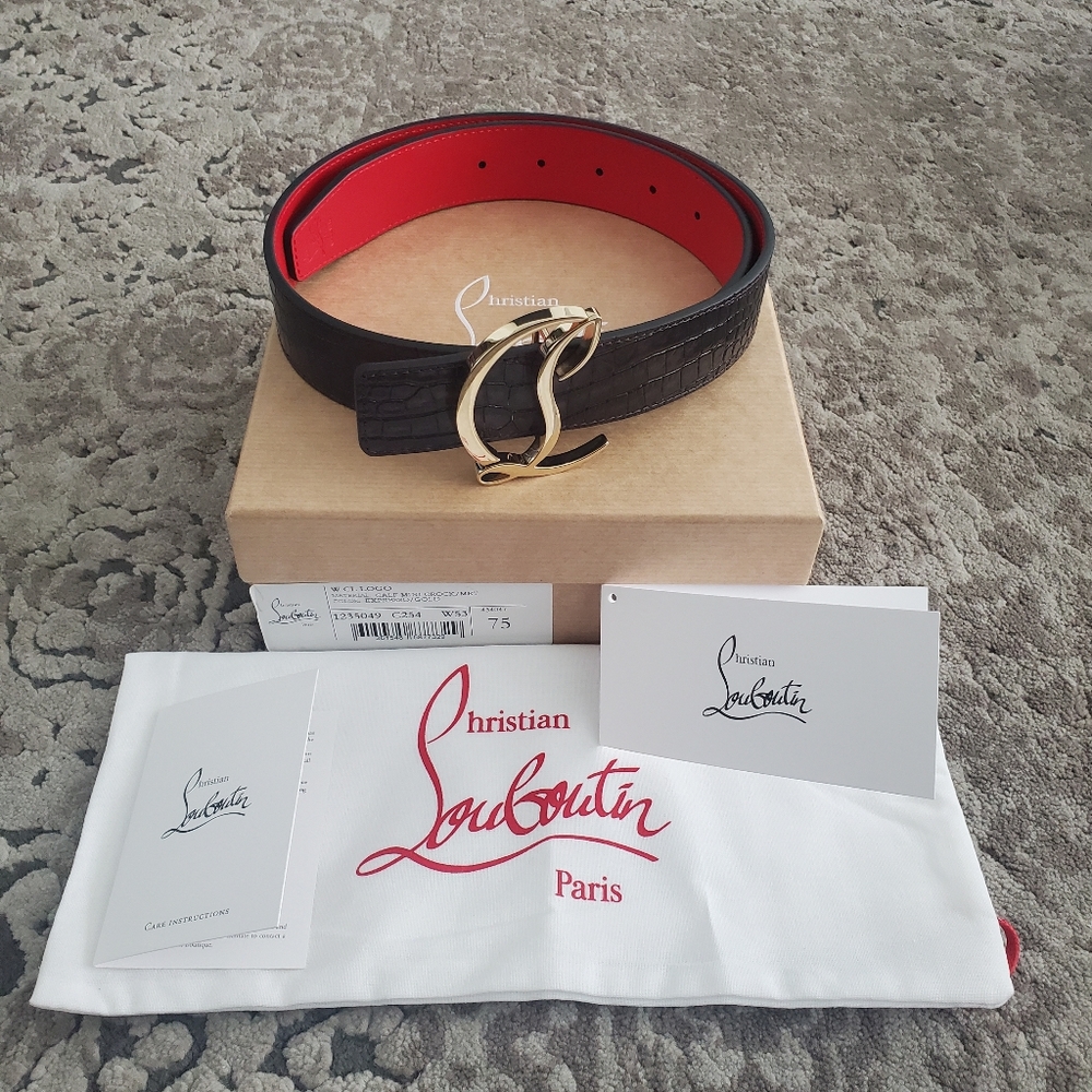 Christian Louboutin CL logo Croc-Embossed Leather Belt Size 75 - Picture 2 of 7